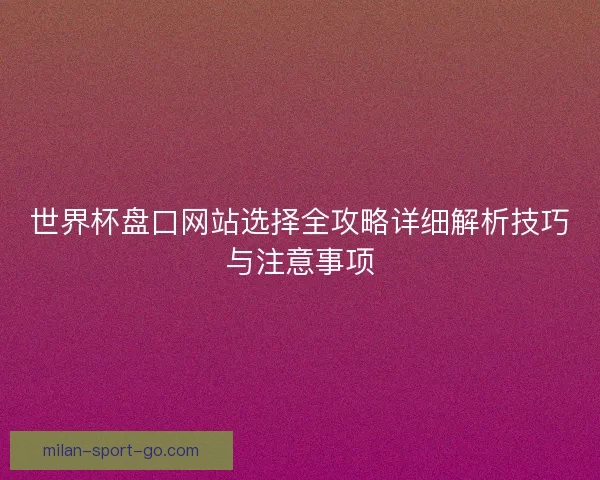世界杯盘口网站选择全攻略详细解析技巧与注意事项
