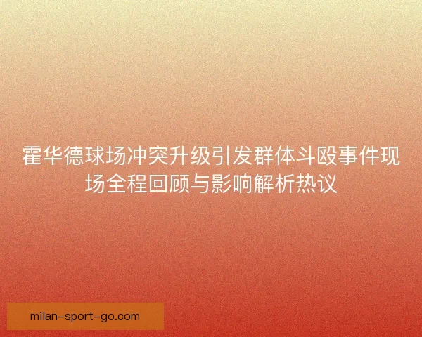 霍华德球场冲突升级引发群体斗殴事件现场全程回顾与影响解析热议